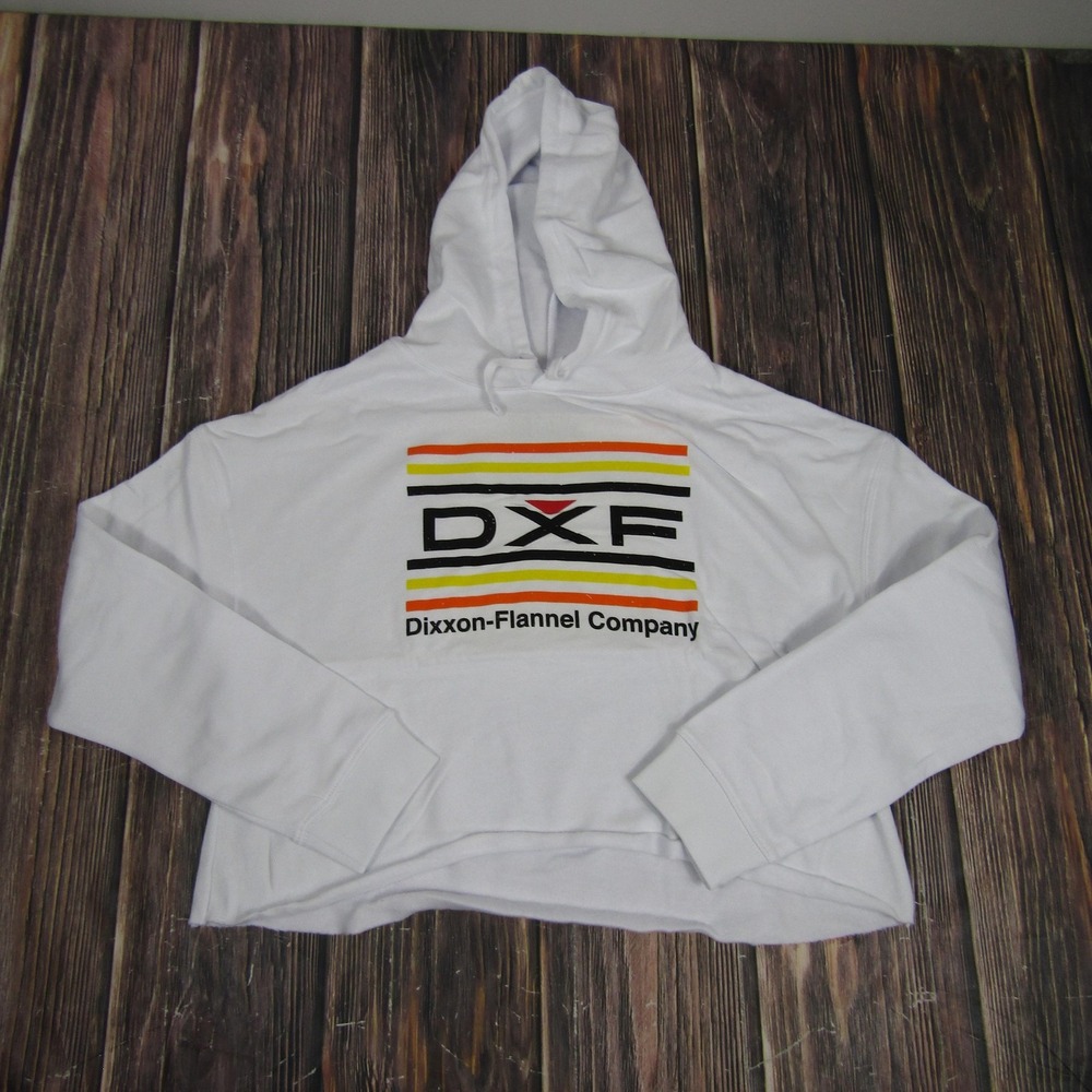 Dixxon Flannel Company Hoodie Womens‎ Large White DXF Cropped Pullover Made USA